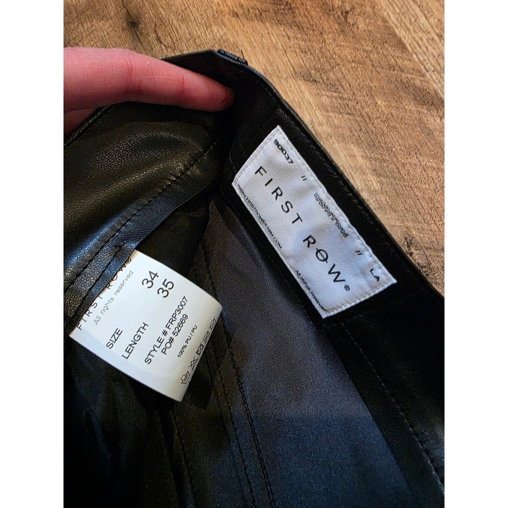 First Row Mens Black Faux Leather Stacked Cargo Jeans FRP3007 Size 34 x 35 NWT - Picture 2 of 5